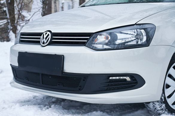 Защитная сетка решетки переднего бампера Volkswagen Polo V 2009-2016 г.в. Поло, Черный, Volkswagen, Защита переднего бампера, Не требуется, ABS-пластик, Polo, Новое, На штатные места, POLO (6R, 6C) 2009-