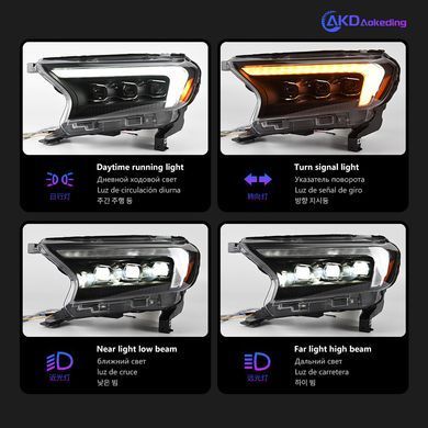Передние тюнинг лед фары для Ford Ranger T6 2016-2021 г.в. Форд Ренджер, Ford, Альтернативная оптика, Ranger, Новое, На штатные места