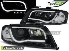 Передние тюнинг фары Audi A6 1997-2001 г.в. дневные ходовые огни, линза, черные