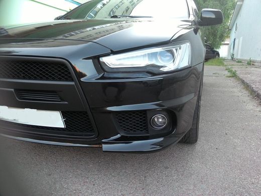 Передние фары тюнинг Mitsubishi Lancer X 2007+ "Audi Style", светодиодный поворотник,черные