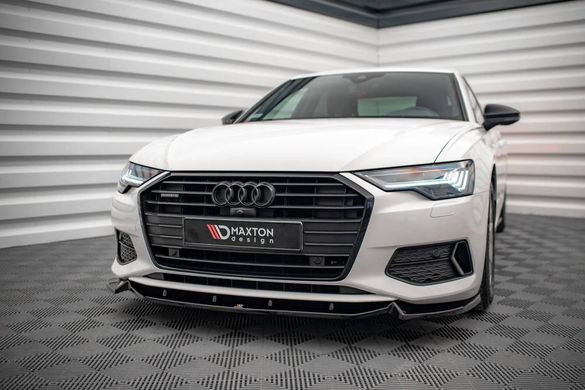 Накладка на передний бампер сплитер Audi A6 C8 2018+ г.в. Ауди А6 С8, Черный, Внешний Тюнинг, Audi, Накладка на передний бампер, Не требуется, ABS-пластик, A6, Новое, На штатные места, A6 C8 2018-