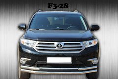 Защита переднего бампера одинарный ус с клыками Toyota Highlander 2010-2013 г.в.