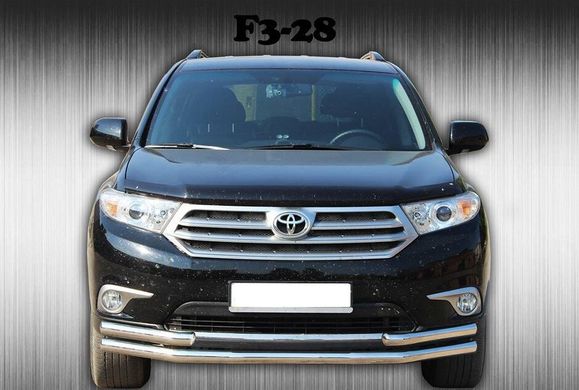 Защита переднего бампера одинарный ус с клыками Toyota Highlander 2010-2013 г.в.