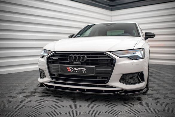 Накладка на передний бампер сплитер Audi A6 C8 2018+ г.в. Ауди А6 С8, Черный, Внешний Тюнинг, Audi, Накладка на передний бампер, Не требуется, ABS-пластик, A6, Новое, На штатные места, A6 C8 2018-