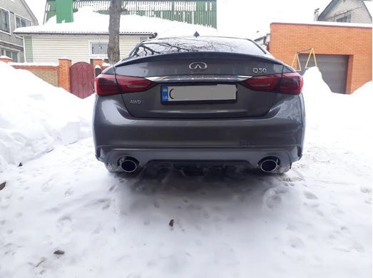 Диффузор на задний бампер Infiniti Q50 2018+ г.в. рестайлинг ABS пластик, Черный, Infiniti, Накладка на задний бампер, По желанию, ABS-пластик, Q50, Новое, На штатные места, Q50 (V37) 2013-