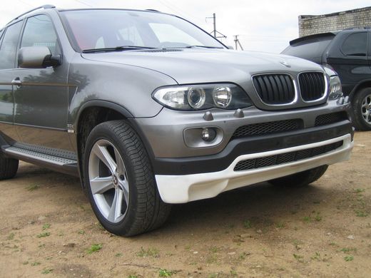 Накладка на передний бампер BMW X5 E53 2003-2006 г.в. рестайлинг в стиле 4.8, Серый грунт (под покраску), BMW, Накладка на передний бампер, Требуется, Стекловолокно, X5, Новое, На штатные места, X5 (E53) 2000-