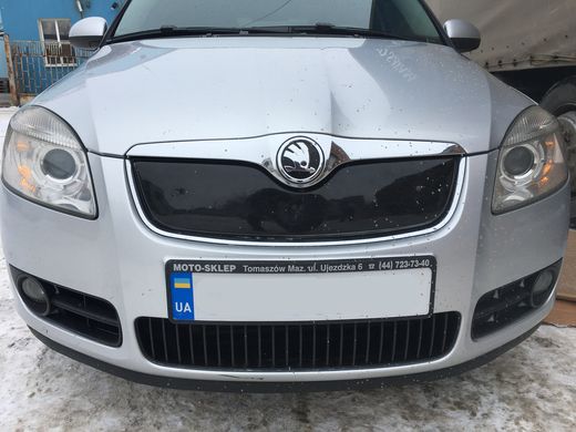 Зимняя заглушка решетки радиатора Skoda Fabia II 2007-2010 г.в. Шкода Фабиа, Черный, Skoda, Накладка на передний бампер, Не требуется, ABS-пластик, Fabia, Новое, На штатные места, F3 (QCJ7160) 2005–