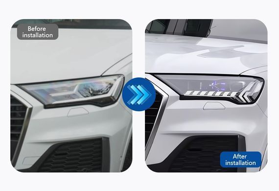 Передние тюнинг лед фары для Audi Q7 рестайлинг 2020-2024 г.в. Ауди ку7, Audi, Альтернативная оптика, Q7, Новое, На штатные места, Q7 (4M) 2015-