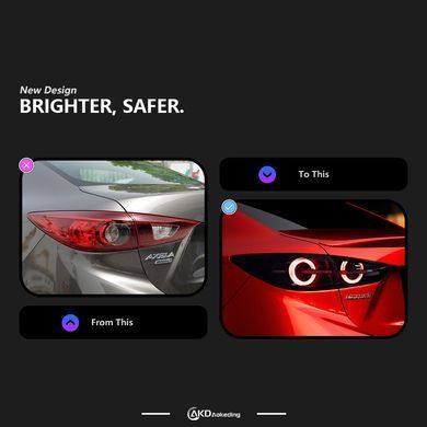 Задние тюнинг лед фонари Mazda 3 седан 2014-2019 г.в. Мазда 3, Mazda, Альтернативная оптика, 3, Новое, На штатные места, 3 (BM) 2013-