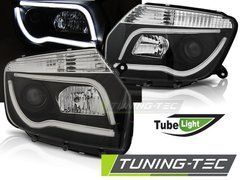 Передние тюнинг фары Renault\Dacia Duster 2010-2017 г.в. дневные ходовые огни, линза, черные