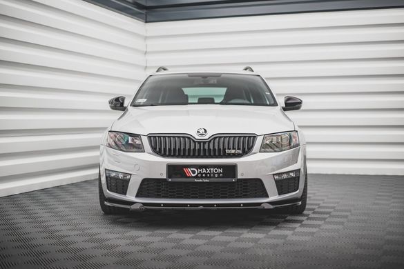 Накладки на передній бампер спліттер Skoda Octavia RS 2013-2016 р.в. дорестайл, Черный, Зовнішній тюнінг, Skoda, Накладка на передний бампер, Не требуется, ABS-пластик, Octavia, Новое, На штатные места, OCTAVIA (5E3) 2012-