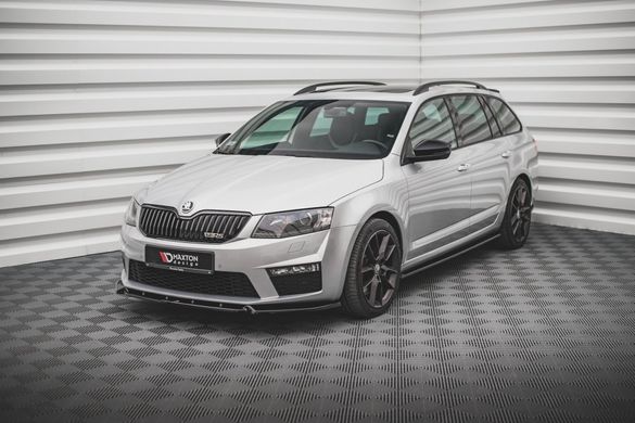 Накладки на передній бампер спліттер Skoda Octavia RS 2013-2016 р.в. дорестайл, Черный, Зовнішній тюнінг, Skoda, Накладка на передний бампер, Не требуется, ABS-пластик, Octavia, Новое, На штатные места, OCTAVIA (5E3) 2012-