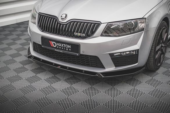 Накладки на передній бампер спліттер Skoda Octavia RS 2013-2016 р.в. дорестайл, Черный, Зовнішній тюнінг, Skoda, Накладка на передний бампер, Не требуется, ABS-пластик, Octavia, Новое, На штатные места, OCTAVIA (5E3) 2012-