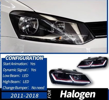 Передние лед фары для Volkswagen Polo 2009-2016 г.в. Волксваген Поло, Черный, Volkswagen, Альтернативная оптика, Polo, Новое, На штатные места, POLO (6R, 6C) 2009-