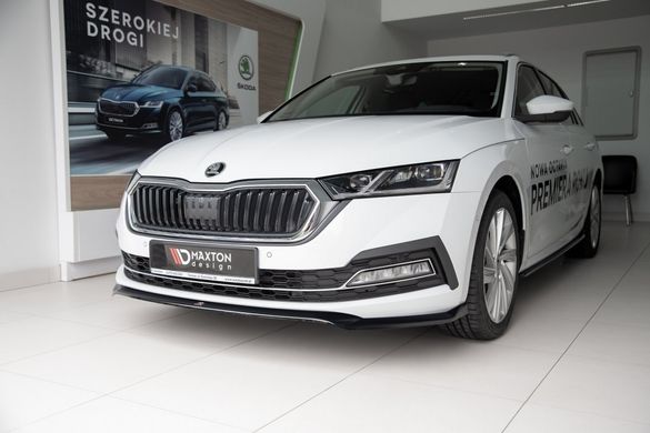 Накладка на передний бампер сплиттер Skoda Octavia 2020+ г.в. Шкода Октавиа, Черный, Внешний Тюнинг, Skoda, Накладка на передний бампер, Не требуется, ABS-пластик, Octavia, Новое, На штатные места, Octavia 2020-