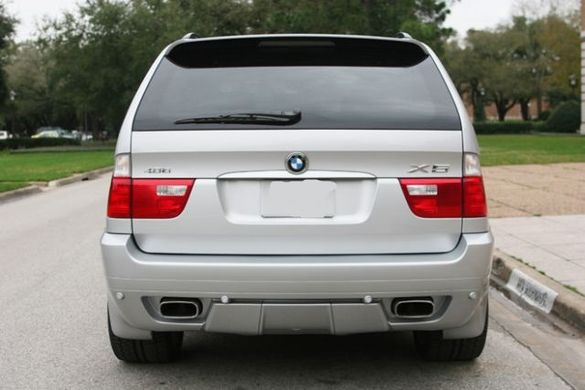 Задний бампер BMW X5 E53 1999-2006 г.в. в стиле Aero, Серый грунт (под покраску), BMW, Передний бампер, Требуется, Стеклопластик, X5, Новое, На штатные места, X5 (E53) 2000-