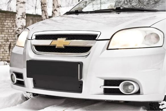 Зимняя заглушка решётки переднего бампера Chevrolet Aveo седан 2007-2012 г.в. Шевролет Авео, Черный, Chevrolet, Зимняя заглушка от холода, Не требуется, ABS-пластик, Aveo, Новое, На штатные места, AVEO Sedan (T250, T255) 2005-