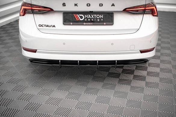 Накладка на задний бампер диффузор Skoda Octavia 2020+ г.в. Шкода Октавиа, Черный, Внешний Тюнинг, Skoda, Накладка на задний бампер, Не требуется, ABS-пластик, Octavia, Новое, На штатные места, Octavia 2020-