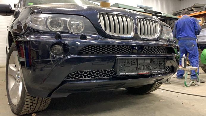 Передній бампер BMW X5 E53 1999-2006 р.в. в стилі Aero, Серый грунт (под покраску), BMW, Передний бампер, Требуется, Стеклопластик, X5, Новое, На штатные места, X5 (E53) 2000-