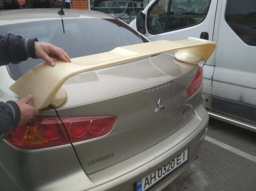 Спойлер багажника Mitsubishi Lancer X седан 2007 р.в. у стилі Evo, Серый грунт (под покраску), Mitsubishi, Требуется, ABS-пластик, Lancer, Новое, На штатные места, LANCER Sedan (CY/Z_A) 2007-