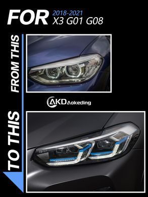 Передние тюнинг лед фары для BMW X3 G01 G08 2018-2021 г.в. БМВ Х3 Г01, BMW, Альтернативная оптика, X1, Новое, На штатные места