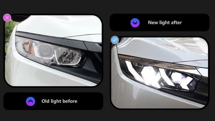 Передні тюнінг лед фари Honda Civic 2016-2021 р.в. Хонда Цивік 10, Honda, Альтернативная оптика, Civic, Новое, На штатные места
