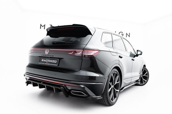Накладка на задний бампер диффузор для Volkswagen Touareg 2023+ г.в. R-line рестайлинг, Черный, Volkswagen, Накладка на передний бампер, Не требуется, ABS-пластик, Touareg, Новое, На штатные места