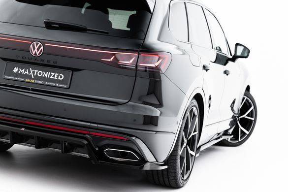 Накладка на задний бампер диффузор для Volkswagen Touareg 2023+ г.в. R-line рестайлинг, Черный, Volkswagen, Накладка на передний бампер, Не требуется, ABS-пластик, Touareg, Новое, На штатные места