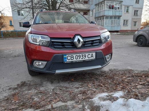 Зимняя заглушка решётки переднего бампера Renault Sandero Stepway 2017+ г.в. рестайлинг, Черный, Защитные накладки, Renault, Защита переднего бампера, ABS-пластик, Sandero, Новое, На штатные места, Sandero 2014-