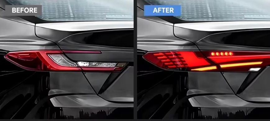 Задні тюнінг лед ліхтарі з центральним стопом для Toyota Camry XV80 2025 р.в. Тойота Камрі