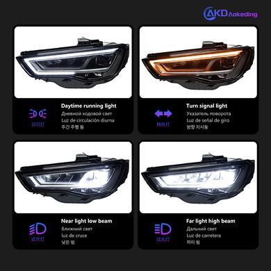 Передние лед фары для Audi A3 дорестайлинг 2013-2016 г.в. Ауди А3, Audi, Альтернативная оптика, A3, Новое, На штатные места, A3 (8V1) 2012-