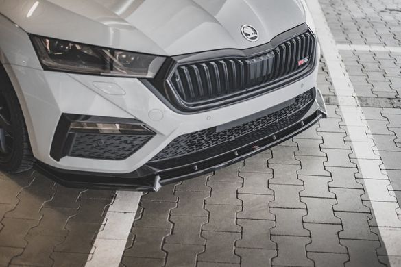 Накладка на передний бампер сплиттер Skoda Octavia RS 2020+ г.в. Шкода Октавиа, Черный, Внешний Тюнинг, Skoda, Накладка на передний бампер, Не требуется, ABS-пластик, Octavia, Новое, На штатные места, Octavia 2020-