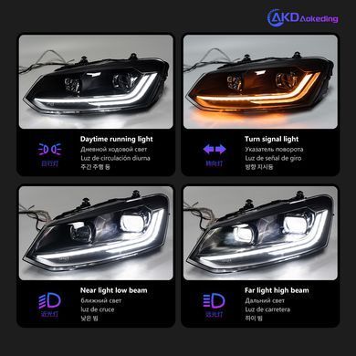 Передні лед фари для Volkswagen Polo 2009-2016 р.в. Волксваген Поло, Черный