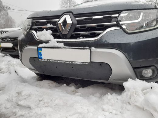 Зимняя заглушка решётки переднего бампера Renault Duster 2018+г.в. Рено Дастер, Черный, Защитные накладки, Renault, Зимняя заглушка от холода, Не требуется, ABS-пластик, Duster, Новое, На штатные места, Duster 2018+