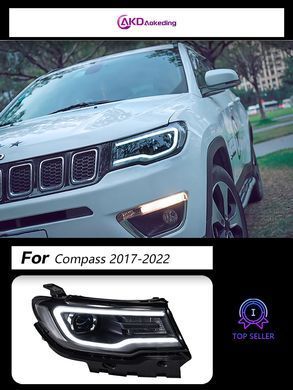 Передні лед фари для Jeep Compass 2017-2022 р.в. Джип Компас, Черный, Jeep, Альтернативная оптика, Compass, Новое, На штатные места