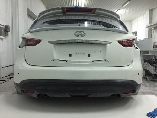 Спойлер нижний на крышку багажника для Infiniti FX35, 37, 50, QX70 2008+ г.в. стиль Drago, Серый грунт (под покраску), Внешний Тюнинг, Infiniti, Спойлер, Требуется, Стеклопластик, QX, Новое, На штатные места, QX50 (J50) 2013-