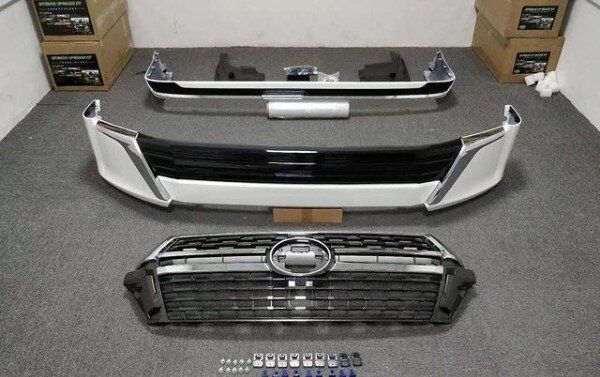 Накладки на бампер з решіткою радіатора Toyota LC200 Land Cruiser 2016-2020 р.в. стиль 2019, Зовнішній тюнінг, Toyota, Комплект обвеса, Не требуется, Полипропилен, Land Cruiser, Новое, На штатные места, Land Cruiser 200 2015-