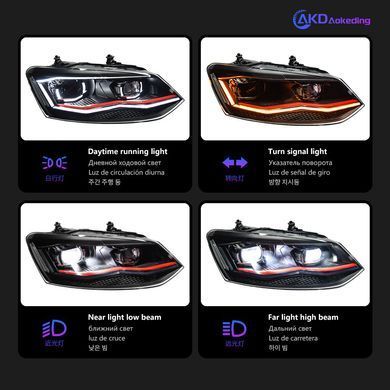 Передние лед фары для Volkswagen Polo 2009-2016 г.в. Волксваген Поло, Черный, Volkswagen, Альтернативная оптика, Polo, Новое, На штатные места, POLO (6R, 6C) 2009-