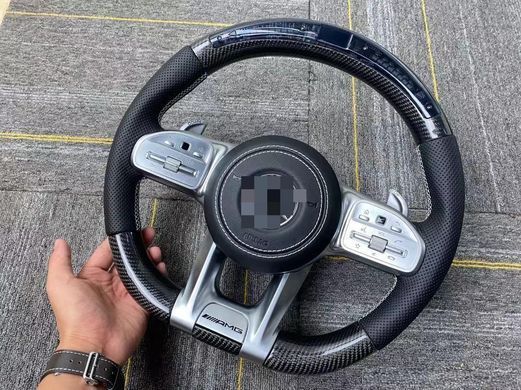 Карбонове кермо для Mercedes AMG GT W190 C190 W205 C205 W166 W167 W177 W213 W217 C217 W222 W223 W253 W257 W292 W463 W464, Деталі салону, Mercedes, Натуральная кожа, Новое, На штатные места