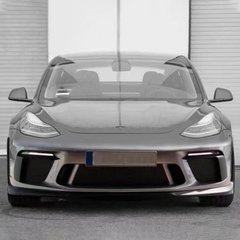 Передній тюнінг бампер для Tesla Model 3, Серый грунт (под покраску), Зовнішній тюнінг, Tesla, Накладка на передний бампер, Требуется, Полипропилен, Model 3, Новое, На штатные места