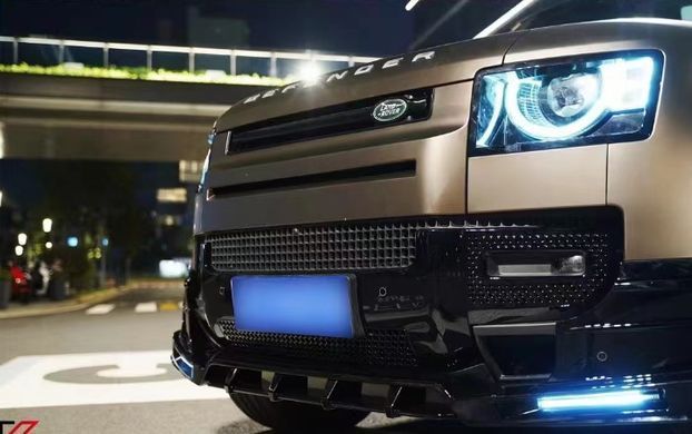 Накладка на передній бампер для Land Rover Defender 2020 р.в. стиль ROK, Черный, Зовнішній тюнінг, Land Rover, Накладка на передний бампер, Не требуется, Полипропилен, Defender, Новое, На штатные места, Defender 2020-