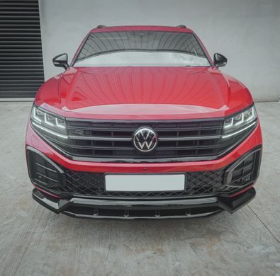 Накладка на передний бампер сплиттер для Volkswagen Touareg 2023+ г.в. R-line рестайлинг, Черный, Volkswagen, Накладка на передний бампер, Не требуется, ABS-пластик, Touareg, Новое, На штатные места