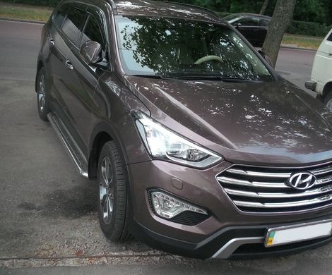 Боковые пороги, площадка, подножки "Premium'' Hyundai Santa Fe 2013+ нержавейка