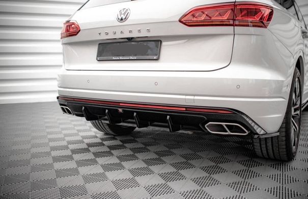 Накладка на задний бампер диффузор для Volkswagen Touareg 2018-2023 г.в. R-line дорестайлинг, Черный