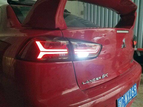 Задние тюнинг фонари Lancer X 2008+ Audi стиль , светодиодные, прозрачные/красные Лансер Х