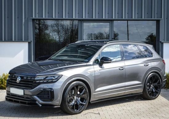 Накладка на передний бампер сплиттер для Volkswagen Touareg 2018-2023 г.в. R-line дорестайлинг, Черный, Volkswagen, Накладка на передний бампер, Не требуется, ABS-пластик, Touareg, Новое, На штатные места