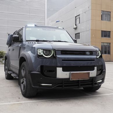 Накладка на передний бампер Land Rover Defender 2020+ г.в. Ленд ровер Дефендер, Черный, Land Rover, Накладка на передний бампер, Полипропилен, Defender, Новое, На штатные места, Defender 2020-