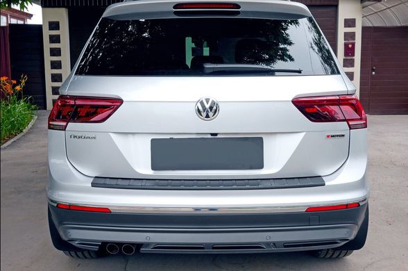 Накладка на задний бампер Volkswagen Tiguan 2017+ г.в. Тигуан, Черный, Volkswagen, Накладка на задний бампер, Не требуется, ABS-пластик, Tiguan, Новое, На штатные места, Tiguan 2017-