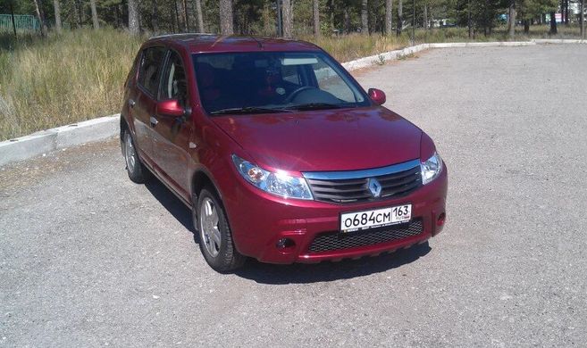 Накладка "Губа" переднего бампера Renault Sandero \ Sandero Stepway 2009-2013 г.в., Черный, Renault, Защита переднего бампера, ABS-пластик, Sandero, Новое, На штатные места, SANDERO 2008-