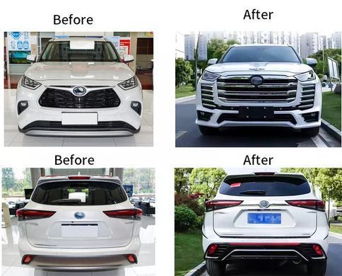 Тюнінг обвіс для Toyota Highlander 2019+ р.в. у стилі LC300, Серый грунт (под покраску), Зовнішній тюнінг, Toyota, Комплект обвеса, Требуется, Полипропилен, Highlander, Новое, На штатные места, Highlander 2020-